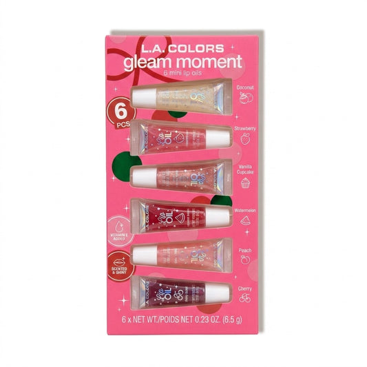 L.A. COLORS Gleam Moment 6pc Mini Lip Oil Set Vitamin E Shiny Flavored Gloss