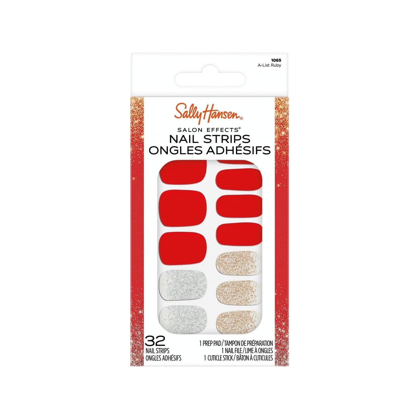 Sally Hansen Salon Effects Nail Strips No UV Light Needed No Dry Time Long Lasting Non Damaging 32 Nail Strips 1 Cuticle Stick Nail File Prep Pad List Ruby