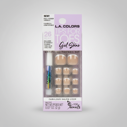 LA Colors Tips for Toes Gel Shine 26 Pc Kit French Manicure Glue-On Toe Nails