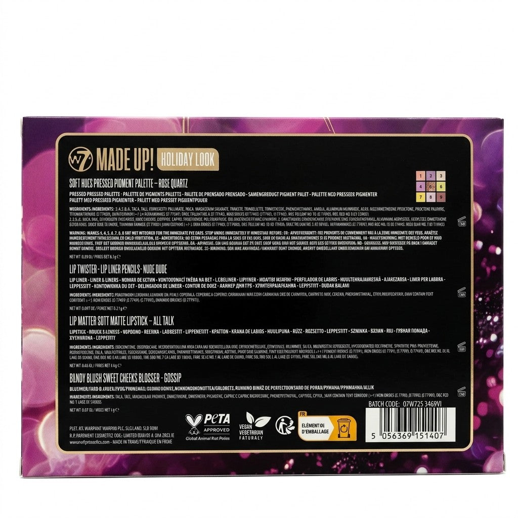 W7 Made Up Holiday Look 4pc Makeup Gift Set Palette Lip Liner Liquid Blush