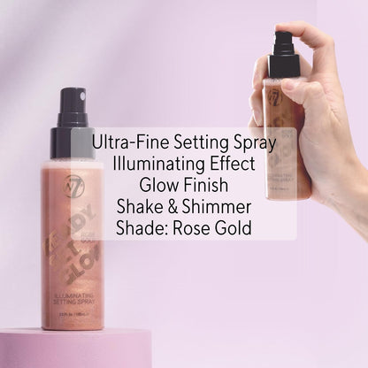 W7 Ready Set Glow Makeup Setting Spray - Shimmer Finish - Long-Lasting Rose Gold