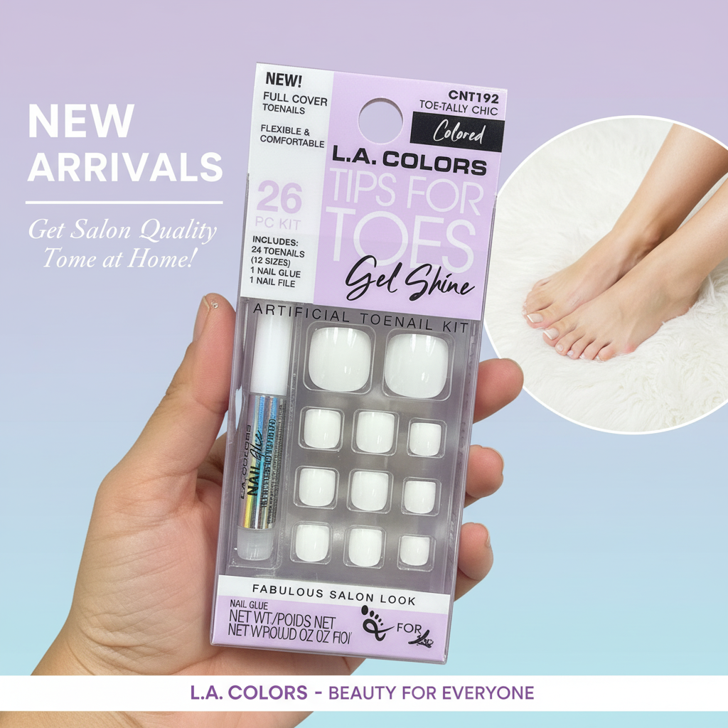 L.A. Colors Tips For Toes Gel Shine White Toenail Kit 26 Pc Toe-Tally Chic CNT19