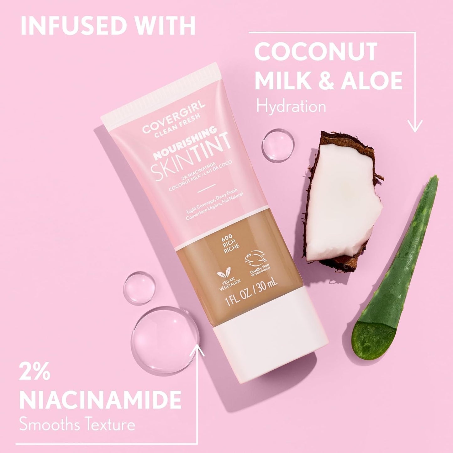 COVERGIRL Clean Fresh Nourishing Skin Tint, 630 Deep/Dark, Liquid Foundation.