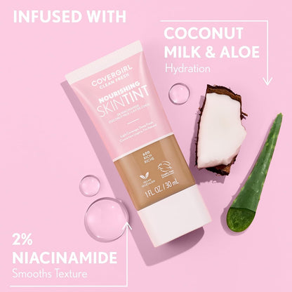 COVERGIRL Clean Fresh Nourishing Skin Tint, 630 Deep/Dark, Liquid Foundation.
