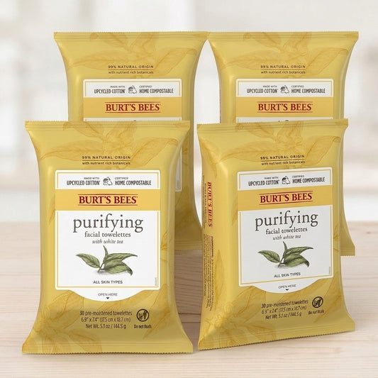 4 Pack Burt's Bees Purifying Facial Towelettes White Tea 30ct Each 120 Total