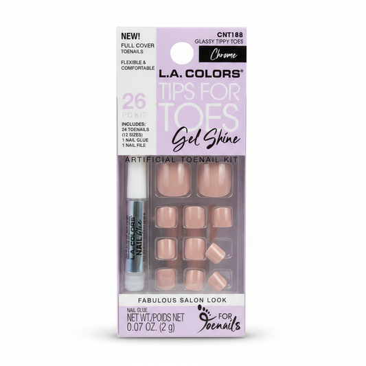 L.A. Colors Tips For Toes Gel Shine Glassy Tippy Toes CNT188 Nude Toenail Kit 26