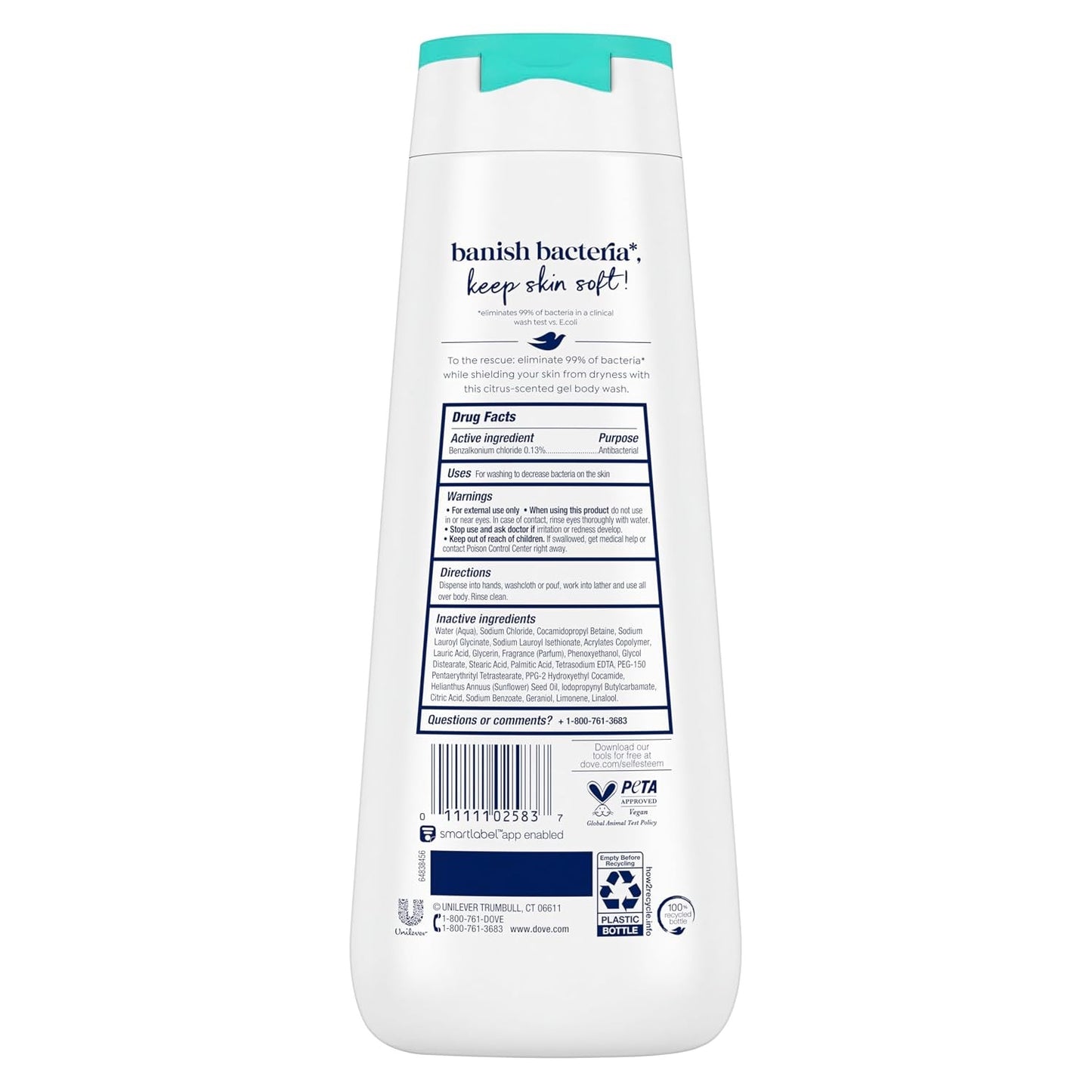 2 Pack Dove Antibacterial Body Wash Care & Protect 20 oz Each All Skin Types