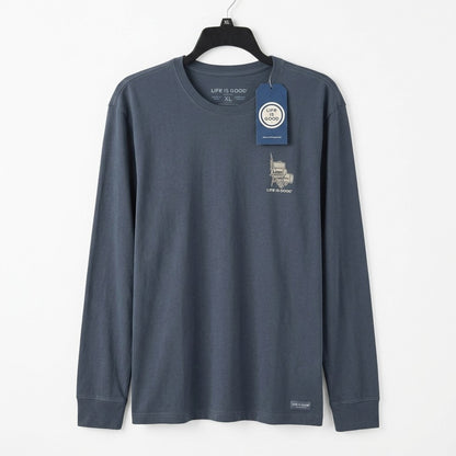 Life Is Good Men's XL Long Sleeve Crusher Tee Smoker BBQ Grill Navy Blue NWT
