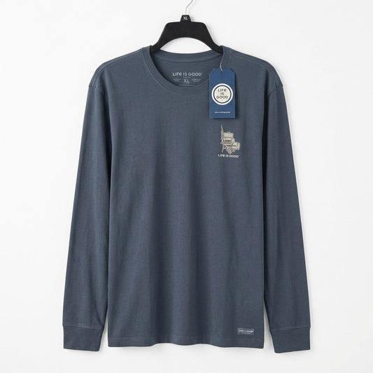 Life Is Good Men's XL Long Sleeve Crusher Tee Smoker BBQ Grill Navy Blue NWT