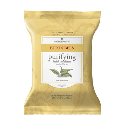 Burt’s Bees Purifying White Tea Facial Towelettes, 100% Plant Based Cloths; 30CT