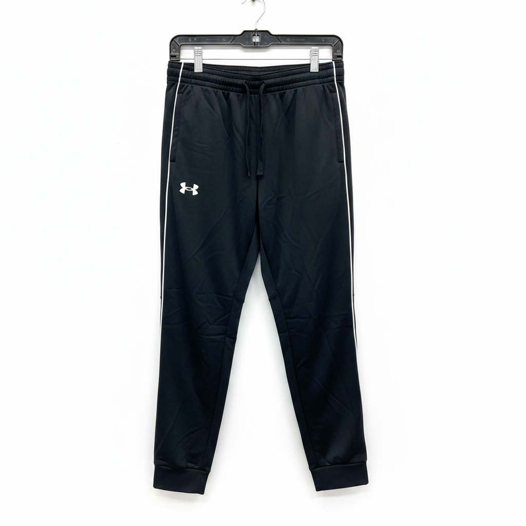 Under Armour Youth Boys XL Joggers Track Pants Black White Side Stripe NWT 28"