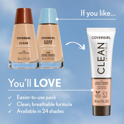 COVERGIRL Clean Invisible Liquid Foundation, 103 Light Ivory, 1.0 fl oz