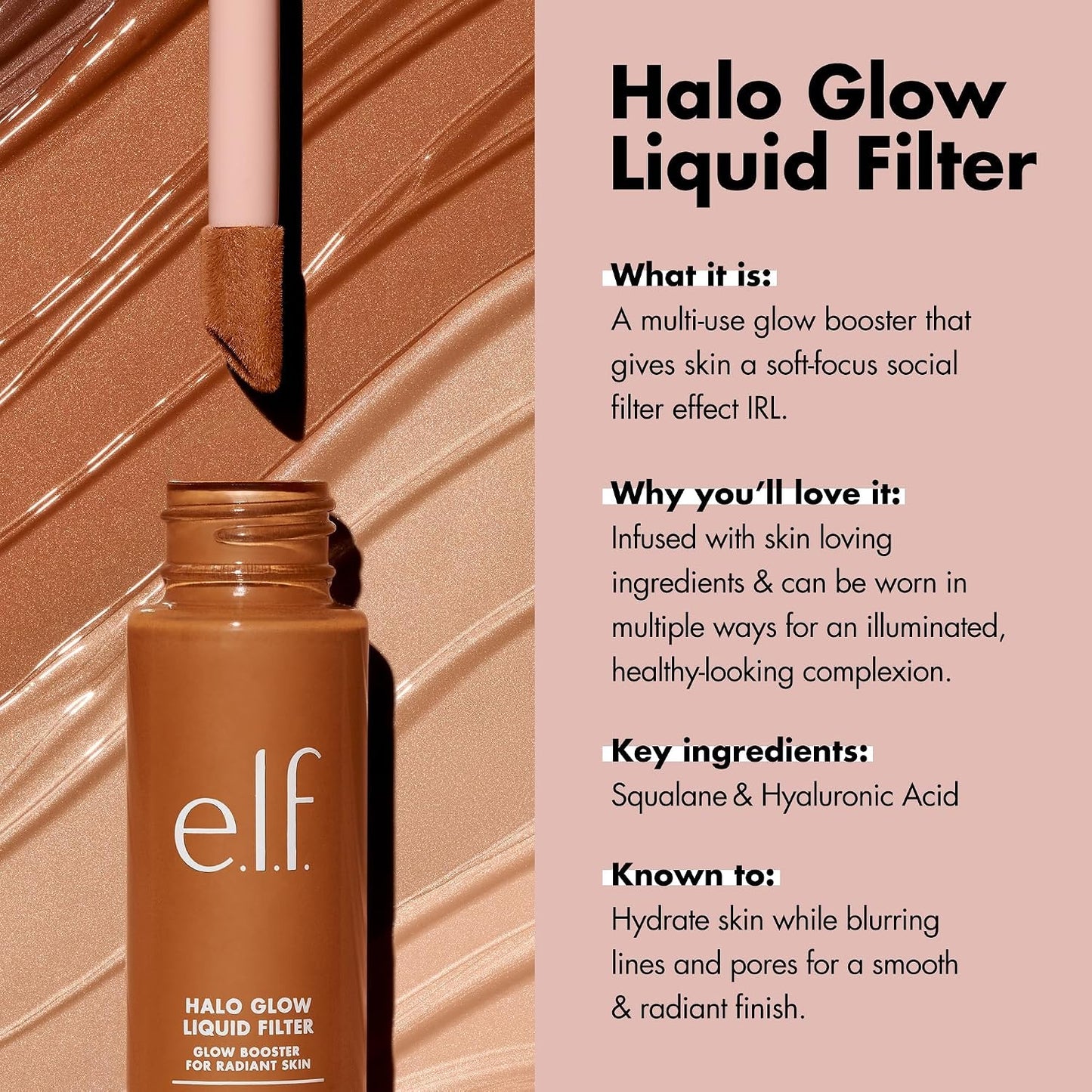 e l f Halo Glow Liquid Filter Complexion Booster For Glowing Soft Focus Look Infused With Hyaluronic Acid Vegan Cruelty Free 7 Deep Rich