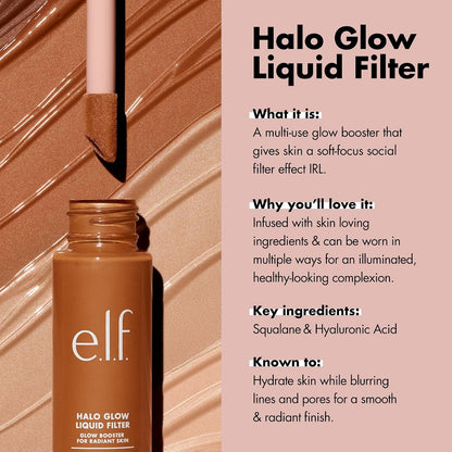 e l f Halo Glow Liquid Filter Complexion Booster For Glowing Soft Focus Look Infused With Hyaluronic Acid Vegan Cruelty Free 7 Deep Rich