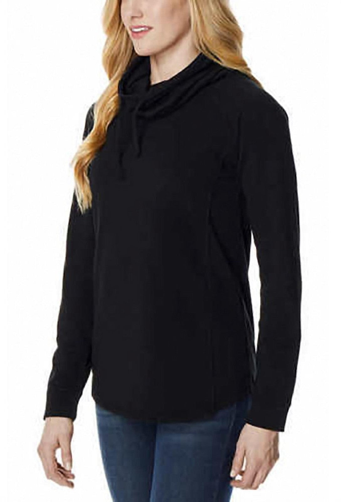 Women's 32 Degrees Heat Funnel Neck Long Sleeve Top Pullover , Black ,Small