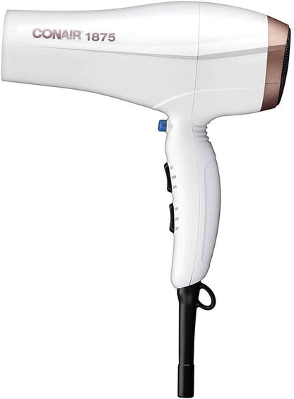 Conair Double Ceramic 1875W Hair Dryer, 3 Heat/ 2 Speed Blow Dryer, White Color