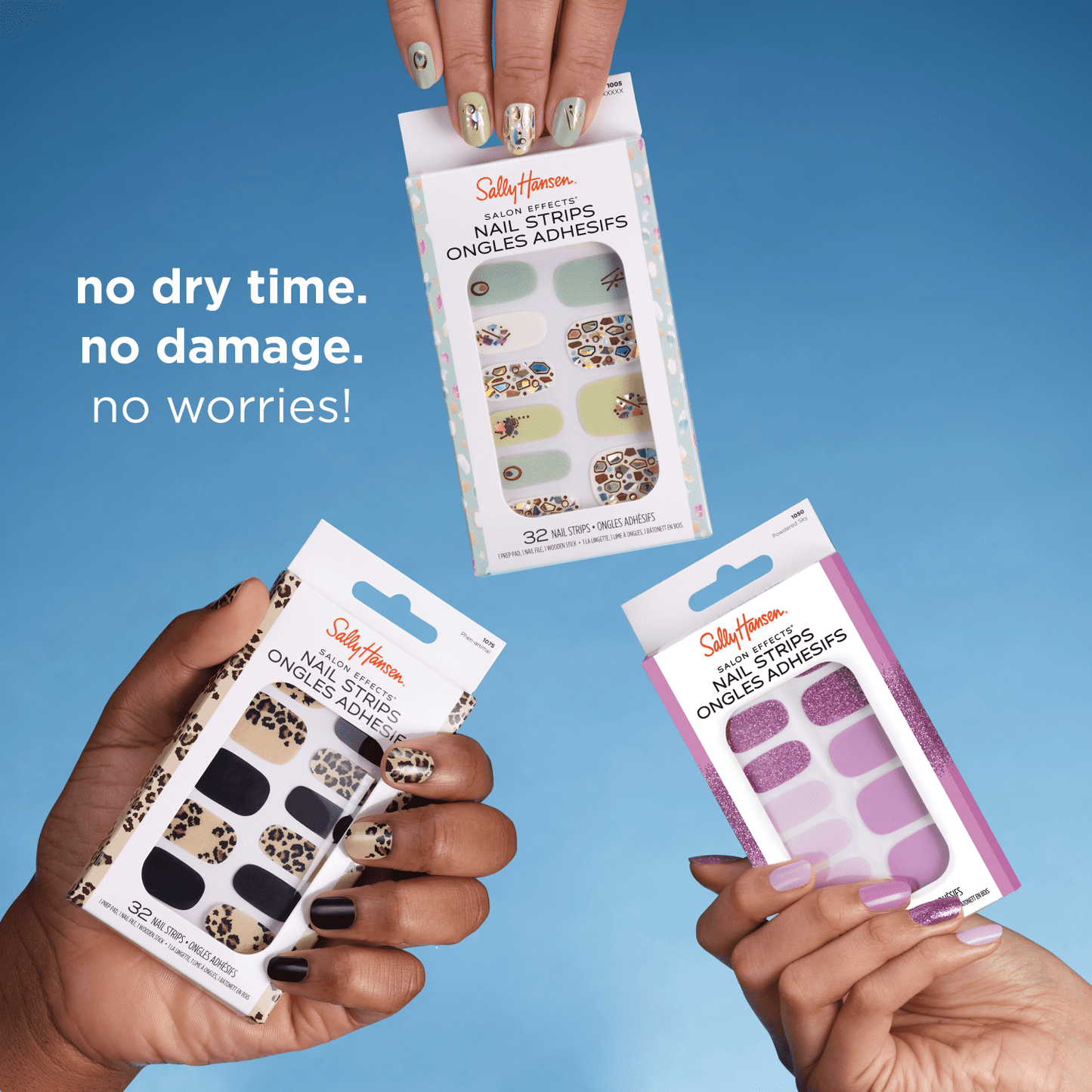 Sally Hansen Salon Effects Nail Strips | No UV Light Needed, No Dry Time, Long-Lasting, Non-Damaging | 32 Nail Strips, 1 Cuticle Stick, Nail File, Prep Pad | Phen-Animal