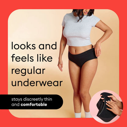 Thinx for All Women's Comfort Brief Leakproof Period Underwear, M, Black