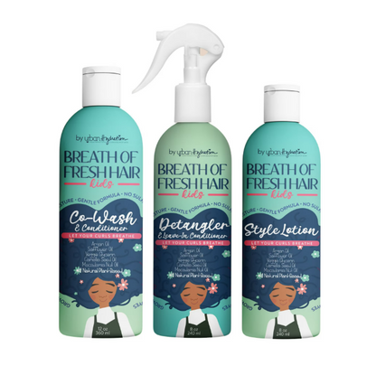 Urban Hydration Breath Of Fresh Hair Kids 3pc Set Co-Wash Detangler Style Lotion