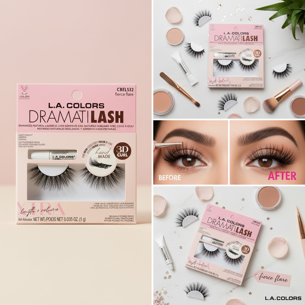 L.A. Colors Dramatilash Fierce Flare Black False Eyelashes 1 Pair with Adhesive