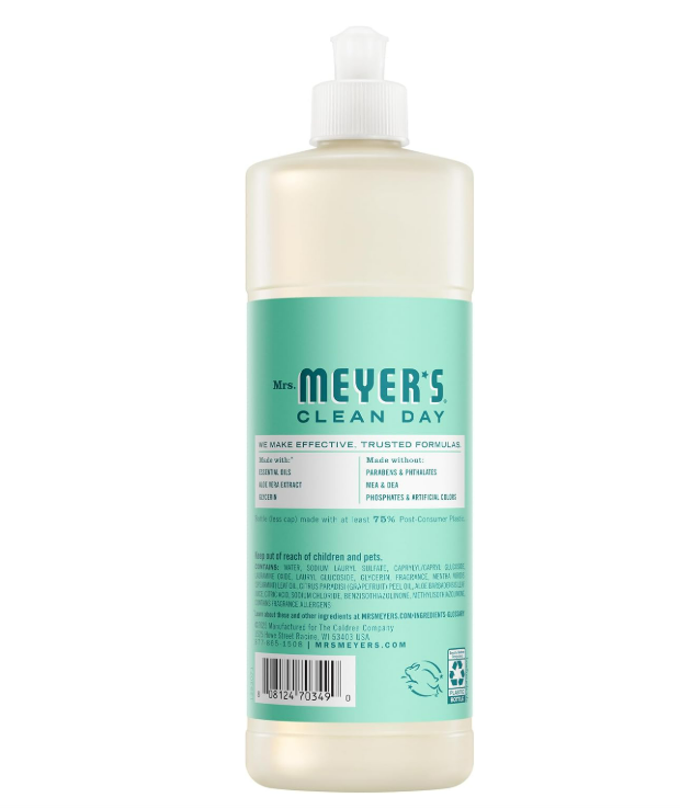 MRS. MEYER'S CLEAN DAY Liquid Dish Soap, Mint, 16 fl. Oz