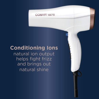 Conair Double Ceramic 1875W Hair Dryer, 3 Heat/ 2 Speed Blow Dryer, White Color
