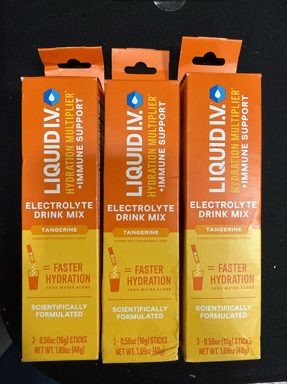Liquid I.V. Hydration Multiplier Immune Support Tangerine 3 Pack (9 Sticks Total)