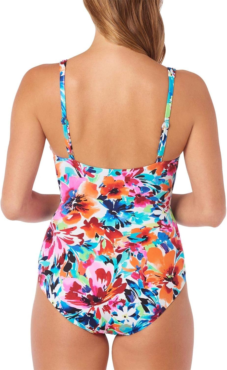 Swim Solutions Labelle Fleur Slimming One Piece Swimsuit Floral Multicolor Sz 14