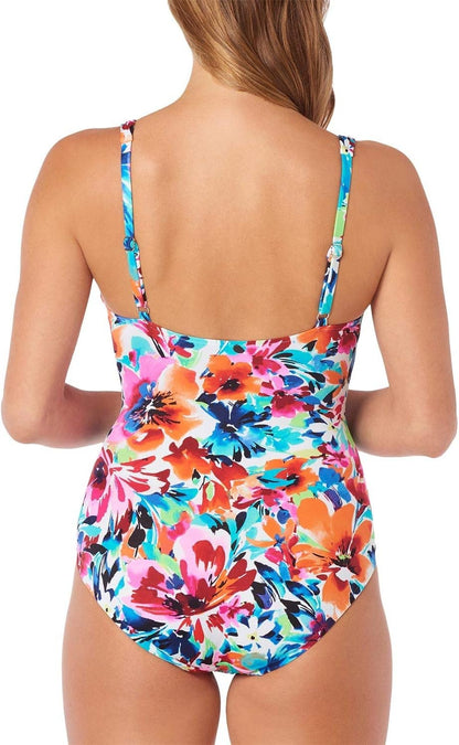 Swim Solutions Labelle Fleur Slimming One Piece Swimsuit Floral Multicolor Sz 14