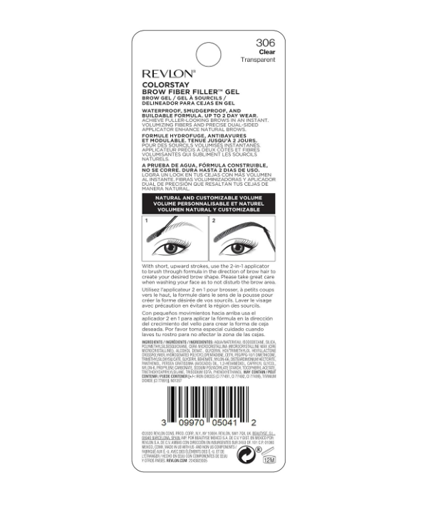 Revlon ColorStay Brow Fiber Filler Brow Gel, 306 Clear, 0.23 fl oz