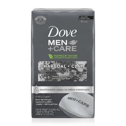 Dove Men+Care Body + Face Bar (6 Bars) – Exfoliating 3-in-1 Charcoal Soap