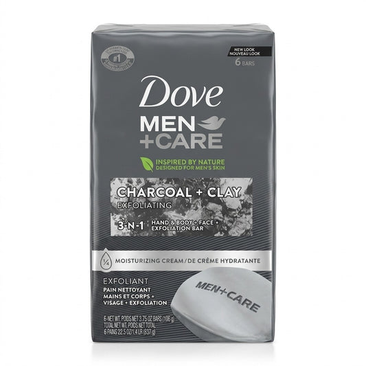 Dove Men+Care Body + Face Bar (6 Bars) – Exfoliating 3-in-1 Charcoal Soap