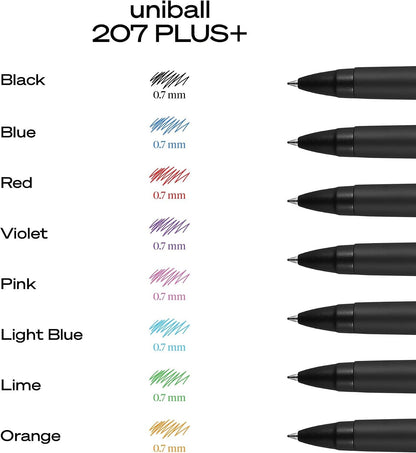 uniball 207 PLUS+ Retractable Gel Pen, Medium Point (0.7mm), Blue, 2 Pack