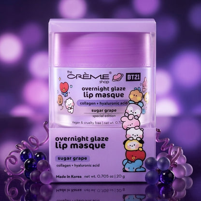 The Crème Shop BT21 Sugar Grape Overnight Glaze Lip Masque Collagen HA 20g