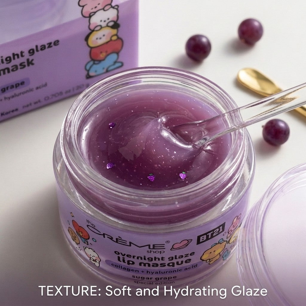 The Crème Shop BT21 Sugar Grape Overnight Glaze Lip Masque Collagen HA 20g