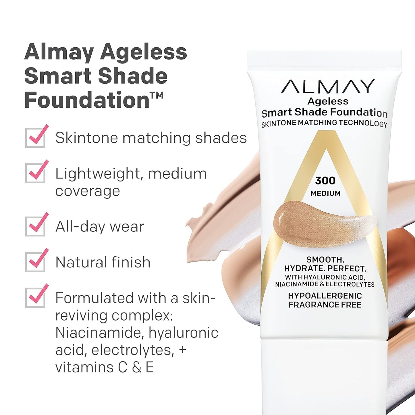 Almay Anti Aging Foundation Smart Shade Face Makeup with Hyaluronic Acid Niacinamide Vitamin C E Hypoallergenic Fragrance Free 700 Spice 1 Fl Oz Pack of 1