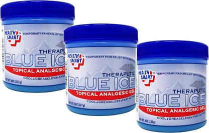Health Smart Blue Ice Pain Relief Gel Menthol Topical Analgesic 8oz Pack of 3