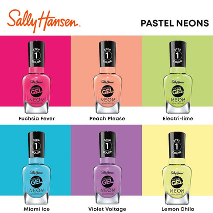 Sally Hansen Miracle Gel Neons Salon Quality Nail Polish Gel Like Formula Two Step System No UV Light Needed Long Lasting Opaque 52 Electri lime Neon Green Nail Polish