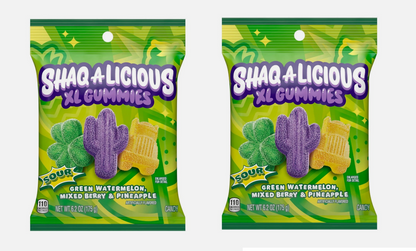 2 Pack Shaq-A-Licious XL Sour Gummies Watermelon Berry Pineapple 6.2oz Bags