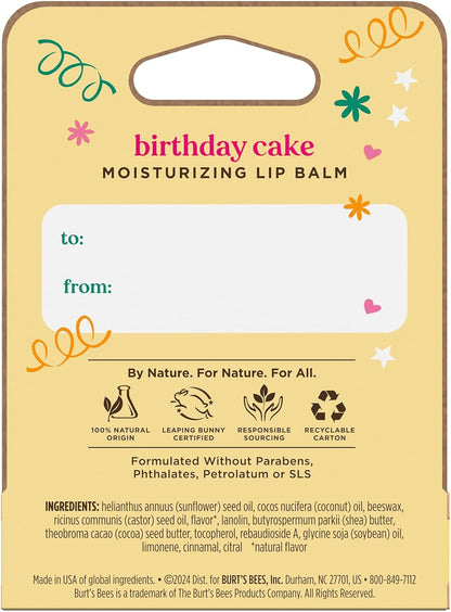 Burt's Bees Birthday Cake Lip Balm, Tint-Free, Natural Origin Lip Care, 1 Tube