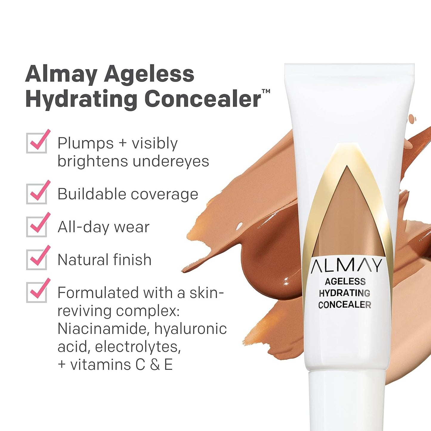 2 Pack Almay Ageless Hydrating Concealer 050 Deep Hyaluronic Acid Niacinamide