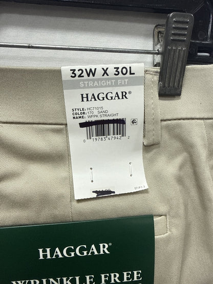 Haggar Men's Wrinkle Free Performance Khaki Straight Fit Flat Front Pant 32X30