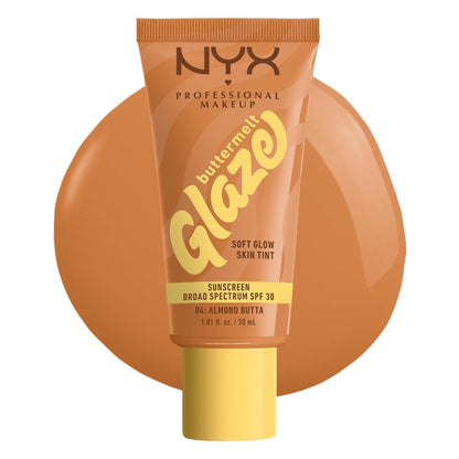NYX PROFESSIONAL MAKEUP Buttermelt Glaze Soft Glow Skin Tint SPF 30 Up To 12HR Wear 04 Almond Butta