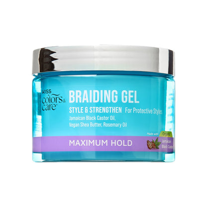 Kiss Colors & Care Braiding Hair Styling Gel, Level 7 Maximum Hold for Textured