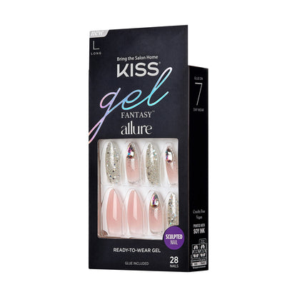 KISS Gel Fantasy Allure Ready-To-Wear Long Almond Fake Nails, Pink & Silver