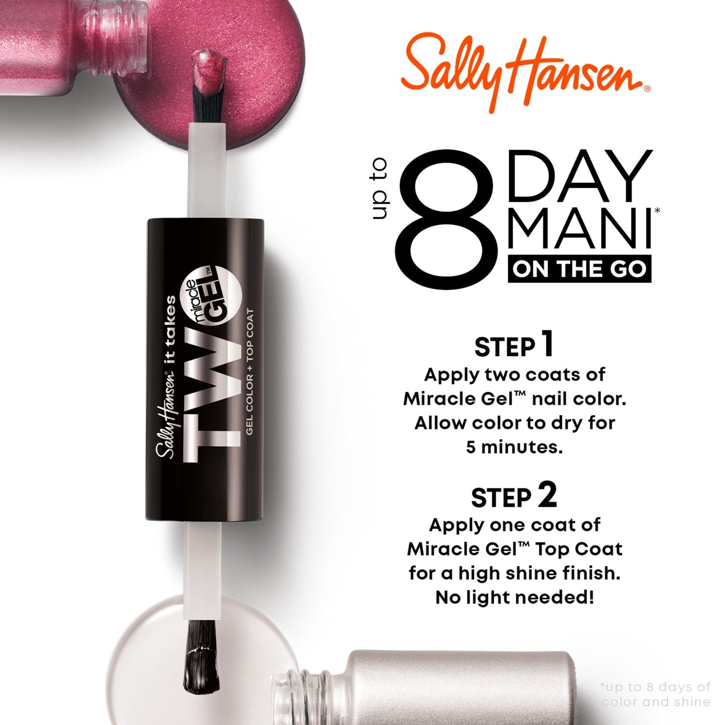 Sally Hansen Miracle Gel Nail Polish, It Takes Two, 960 Sugar Fix, Colored Nail