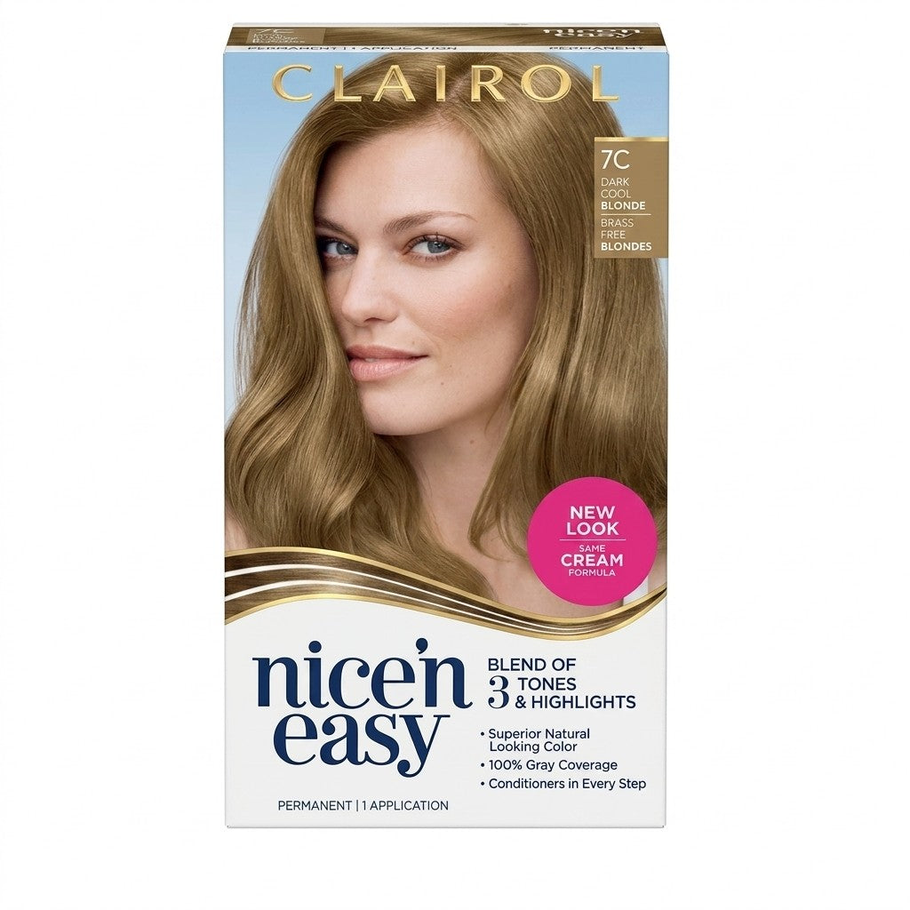 Clairol Nice'n Easy Permanent Hair Dye, 7C Dark Cool Blonde | Pack of 1