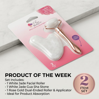 Plum Beauty White Jade Gua Sha & Roller Set 2pc Facial Massager Skincare Tool