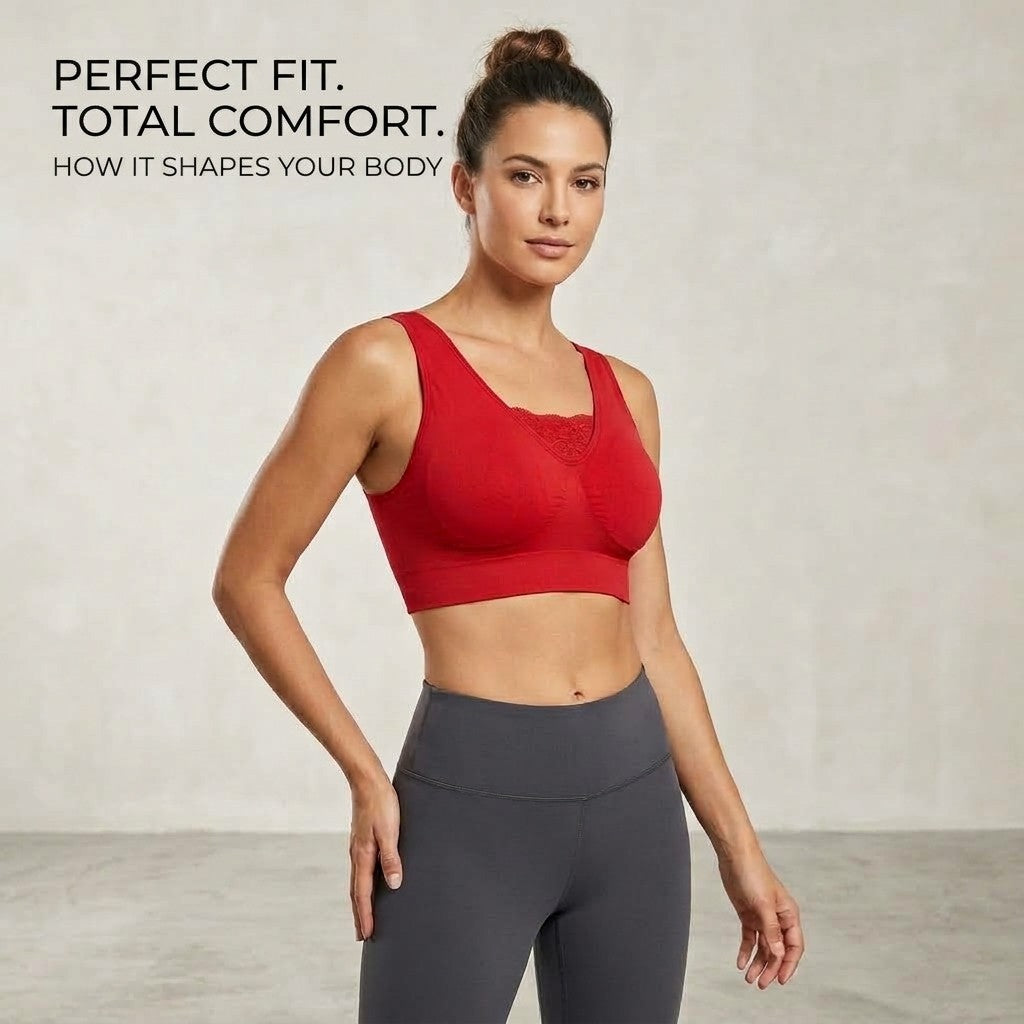 Rhonda Shear Red Seamless Lace Trim Bra Wirefree Comfort Size Small S NWOT