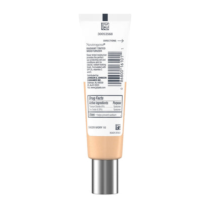 Neutrogena Radiant Tinted Face Moisturizer, Sheer Ivory 10, 1.1 fl. oz